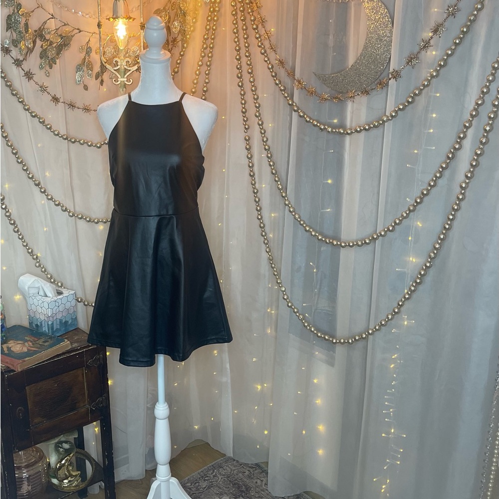Almost Famous Black Halter Flare Mini Dress